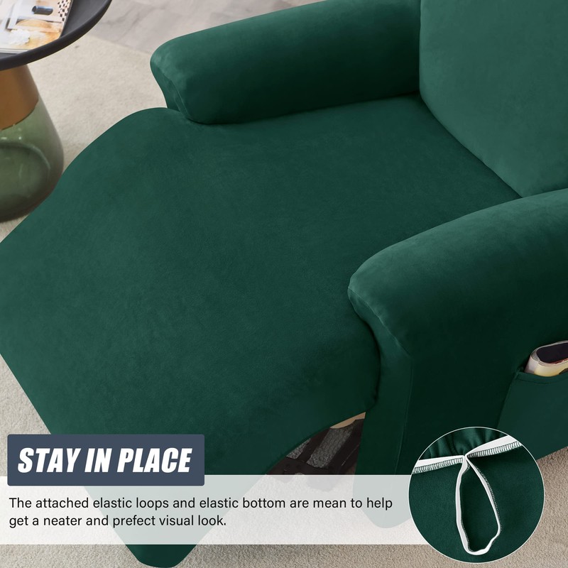 CONRUSER Recliner Chair Covers, 4-Piece Velvet Stretch Recliner Slipcover Single