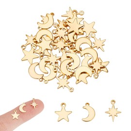 UNICRAFTALE 36 Pieces 3 Styles 18 Carat Gold-Plated Moon Star Charms Earring Charms Moon Pendant Star Charms Small Charms Dangling Charms Necklaces Charms Jewellery Charms for Bracelets and Earrings,