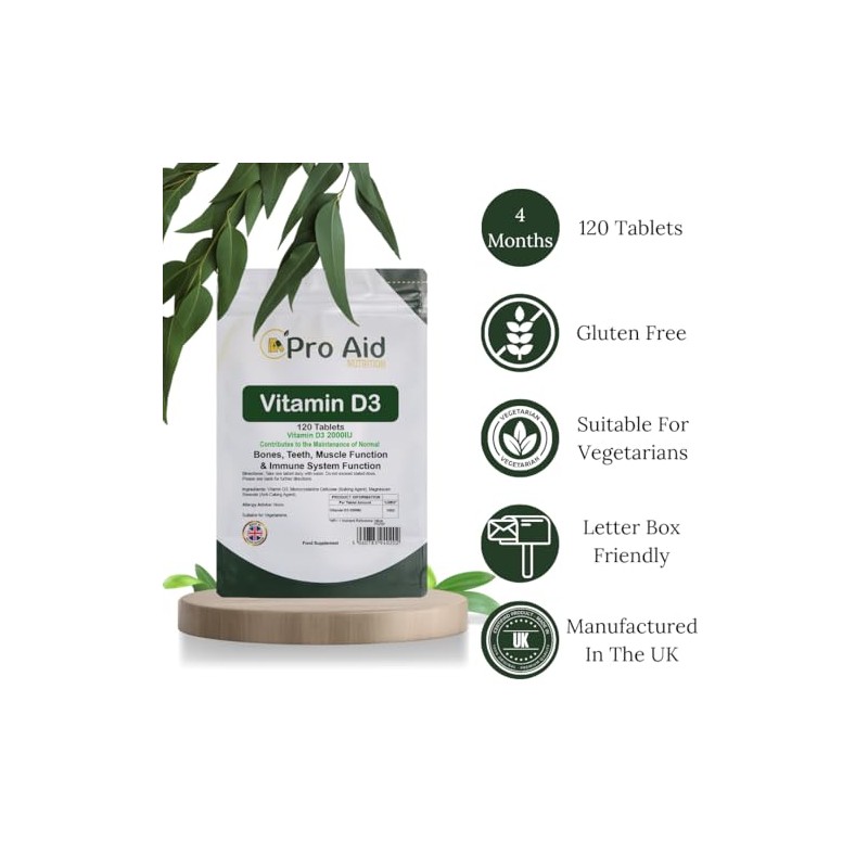Vitamin D3 2000IU Premium Tablets |120 Pack | by ProAid
