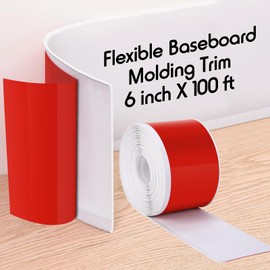 Frienda 6 Inch x 100 ft Flexible Baseboard Molding Trim Peel and Stick Vinyl Wall Base Cove Base Self Adhesive Rubber Vinyl Wall Base, White