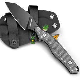 SPITZKANTE Small Fixed Blade Knife X-YZ, Full Tang Outdoor Knife with Micarta Handle & Horizontal Carry Sheath, Compact EDC Knives for Camping, Hiking & Gifts for Men