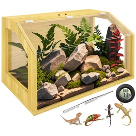 26 Gallon Reptile Terrarium Tank, Bearded Dragon, Snake Tank Enclosure, Lockable Clear Acrylic Roof, Reptile Habitat Cage, Lizard Tank, Leopard Gecko Tank with Feeding Tongs, 24" L x 16" W x 16" H