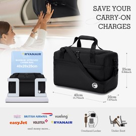 BAGROUPS Ryanair Travel Backpack Hand Luggage Aeroplane Hand Luggage 40 x 20 x 25 Backpack Waterproof Nylon Weekender Bag Hospital Bag Sports Bag Women & Men (Black), black