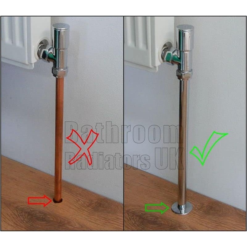 Radiator Pipe Sleeve Covers and Pipe Collars in Chrome Effect