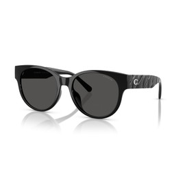 Coach Women's HC8430D Round Sunglasses, Black/Grey Solid, 56 mm