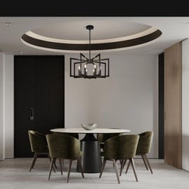 Sigaitwei 8-Light Large Black Chandelier,Dining Room Light Fixture Geometric Metal Modern Chandelier,Hanging Industrial Metal Chandelier for Kitchen Island Entryway Stairway Foyer Hallway.