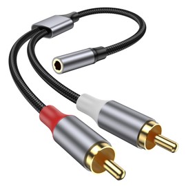 KAYQINHO RCA 3.5mm Stereo Mini Plug Female to 2RCA Male Red White Y Splitter Nylon Braided Gold Plated 25cm Compatible with Smartphone/Car Audio/Speaker/Tablet and More