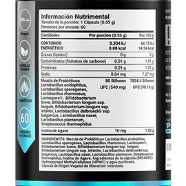 B Life Company Probiticos 80 Billones con Inulina de Agave. 60 cpsulas de 500 mg para 2 meses Probiticos para Hombre y Mujer. 80 Billion Probiotics...