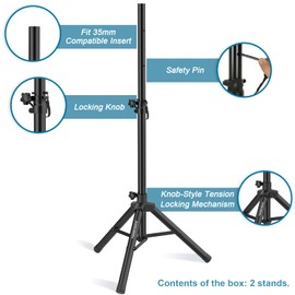 Vondynote Pair of Tripod Speaker Stands Adjustable Height from 33.5" to 53.5" Slim Mini Speaker Stand PA DJ Short Tripod Speaker Stand
