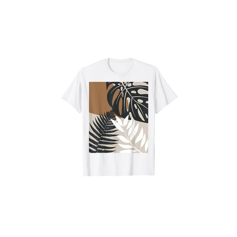 Minimalist Tropical Botanical Nature Leaf Beige White Black T-Shirt