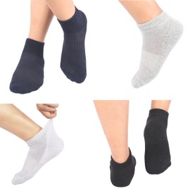 MANARC Women Cotton No Show Mesh Socks Low Cut Soft Comfortable Durable Breathable Reinforced Double Layer Cushioned Anti Slip With Ribbed Instep For A Firm Grip. 4 Pack White, Blue, Grey, Black.
