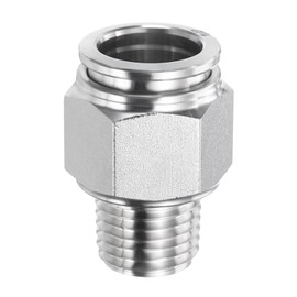 sourcing map Push to Connect Fittings 1/2" Tube OD x 1/4" NPT Thread Male Straight Union Fittings 304 Stainless Steel Quick Connect Pneumatic Accessories for Trailers Air Brake System
