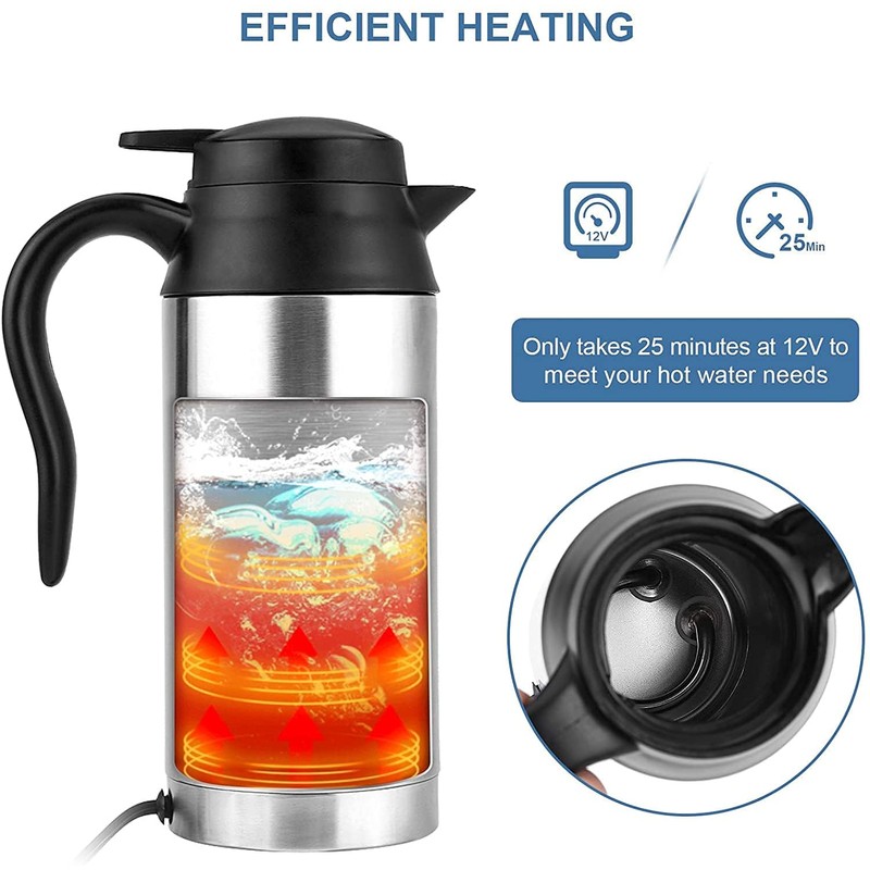 Kadryxon Car Kettle Stainless Steel 12 V Travel Kettle 650