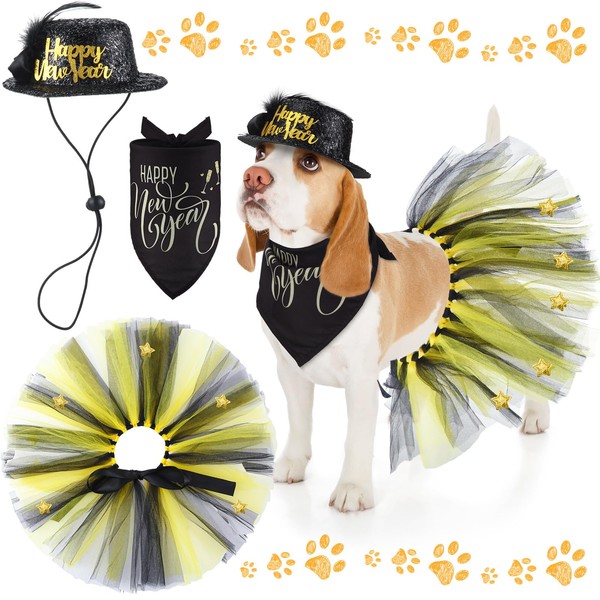 Suhine 3 Pieces Pet Happy New Year Costume Dog Outfit