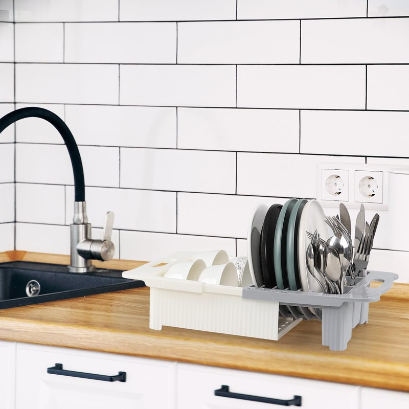 Nesmilers 1-Pack Plastic Adjustable Dish Drainer, Expandable Dish Drying Racks