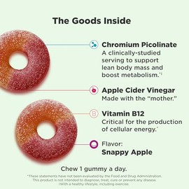 OLLY Metabolism Gummy Rings Supplement – Apple Cider Vinegar Gummies with Vitamin B12 & Chromium, Energy & Metabolism Support, Apple Flavor-60 Count
