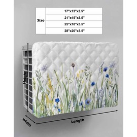 Leaves Plants Indoor Air Conditioner Cover for Window Units, Double Insulation Adjustable Waterproof Indoor AC Cover with Elastic Straps Wildflower Botanical Flower Blue Green 28'' x 20'' x 3.5''