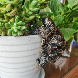 JARPSIRY Vintage Bronze Climbing Tortoise Statue Flower Pot and Vase Hugger Figurines Terrarium Planter Edge Decor Resin Art Patio Lawn Yard Ornaments Outdoor Fence Decorations