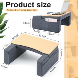 Cinnvoice Portable 2-in-1 Lap Laptop Desk Pillow, Cushion Lap Desk with Armrests Detachable Design, Reading Pillow with Sturdy Wooden Surface, Desk for Bed, Working in Couch for Adults Book Lovers