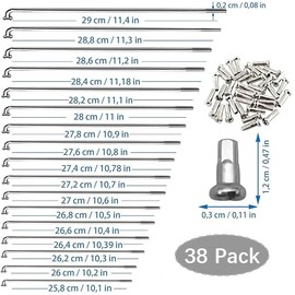 Ruikcoll Pack of 38 Mountain Bike Spoke with Spoke Nipples, Bicycle Spokes, Suitable for Bicycles, Mountain Bikes, Children's Bicycles, etc. (Silver, 270 mm)