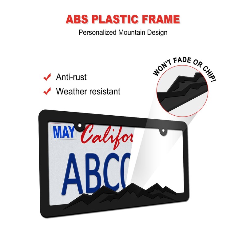 ZXFOOG Mountain License Plate Frames- Plastic Black Car Tag Holder