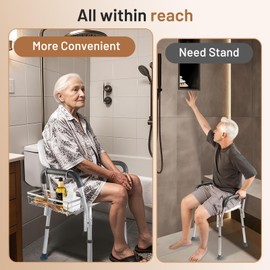 DELLAN Hanging Shower Caddy, Shower Rack with Hooks for Showerhead & Bath Chair, Bathroom Basket for Elderly, Pregnant, Handicap, Patient