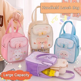 Kawaii Lunch Bag with Bow Lunch Box Cute Lunchbox Bunny Lunch Box Animal Lunch Bag Reusable Tote Bag for Picnic Work Travel