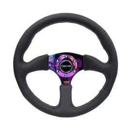 NRG Steering Wheel Black Leather Neochrome Center 350mm Deep Dish (RST-023MC-R)