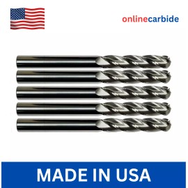 ONLINECARBIDE 5 PCS 1/4" 4 FLUTE BALL NOSE CARBIDE END MILL