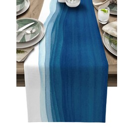 Blue White Table Runner 120 inches Extra Long, Non-Slip Dining Table Runners for Kitchen,Ombre Ocean Wave Coffee Table Runners Dresser Scarf for Living Room Garden Wedding Parties ( Wave Ocean)