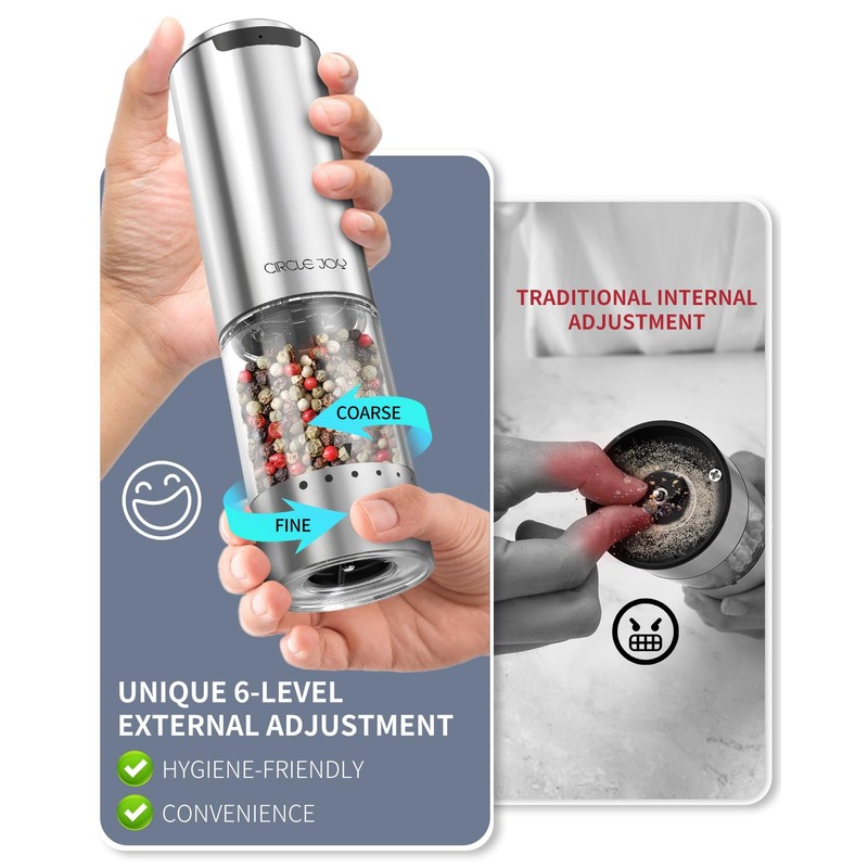 CIRCLE JOY Rechargeable Electric Salt and Pepper Grinder Set with