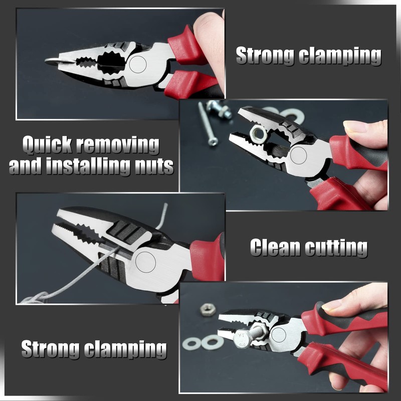 LEONTOOL 8-Inch High Leverage Combination Pliers Serrated Jaw Side Cutters