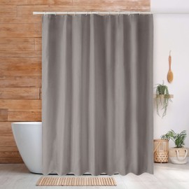 qtlines Grey Shower Curtains for Bathroom, 180 x 180 cm, Machine Washable Waterproof Mould Resistant Polyester Fabric Curtains, Weighted Hem, Rustproof Aluminum Grommets, & 12 Plastic Durable Hooks