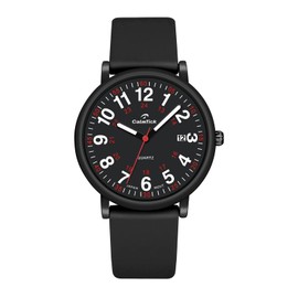 CalmTick Nurse's Luminous Watch | Metal case, Silicone Strap | Strong Luminous dial Hands | Date Display | Medical Worker's Wristwatch | 30ATM Water-Resistant and Durable | 12-Style Available (Black)