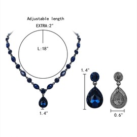 EleQueen Women's Wedding Bridal Jewelry Set for Brides Bridesmaids, Crystal Teardrop Necklace Dangle Earrings Jewellery for Party Prom Sapphire Color