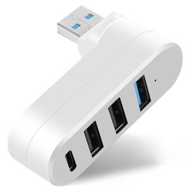 4 Port USB 3.0 Hub Splitter with 3 Ports and 1 USB-C Power/Data Port, 90°/180° Rotatable Extender for Laptop Desktop PC