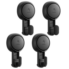 TAILI 4 Pack 360° Rotatable Powerful Suction Cup Shower Hooks for Towel, Loofah, Damage-free Hanging Versatile Wall Hooks for Inside Bathroom, Decoration, Removable Suction Holders, Easy to Use, Black