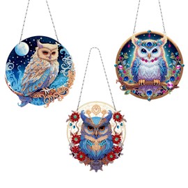 MaiYiYi - Juego de 3 colgantes de diamantes para colgar en forma de búho, juego de pintura especial para manualidades, diseño de búho, bonito colgante de búho, pintura de diamantes por números,