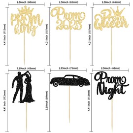 Gyufise 24Pcs Black Gold Prom Cupcake Topper Prom Decorations for Party 2025 Graduation Cupcake Topper 2025 Graduation Decorations Class of 2025 Party Decoration Supplies