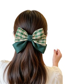 Girls Plaid Ribbon Top Clip Simple and Easy to Use Cute Fabric Channel Checked Hair Clip for Kids Hair Accessories (Green) gn