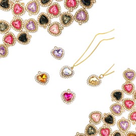 hongliang 40Pcs Heart Rhinestones And Gems For Bedazzling - Metal Flatback Rhinestone Charms For Jewelry Making Supplies DIY Crafts - Heart Charms Embellishments For Costume Dress Wedding Decor