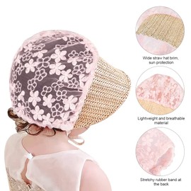 Baby Girls Bonnet Breathable Infant Eyelet Lace Sun Hat UPF 50+ Outdoor Hat for 2-12 Months Toddlers, Pink, Medium