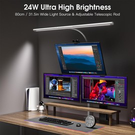 EYOCEAN Desk Lamp, 31.5" Desk Light for Home Office, Brightest 24W, Gesture Sensor & Remote Control, Dimmable & Color Temperature, Monitor Light Bar with Telescopic Rod, Height Adjustable