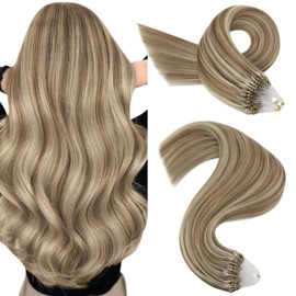 Easyouth Micro Hair Extensions Human Hair Blonde Micro Link Hair Extensions Human Hair Light Brown Highlights Platinum Blonde Micro Beads Hair Extension No Shedding 22 inch 50g/50s