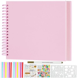 Miaikoe DIY Scrapbook Album 25.5x25.5 cm Hardcover Kraft Blank Paper Scrap Book with 40 Sheets Memory Book for Family Wedding Photography Anniversary (Pink)