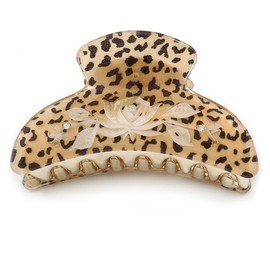 Large Gold Tone Animal Print Acrylic Hair Claw/Clamp (Black/Sand) - 95mm Long