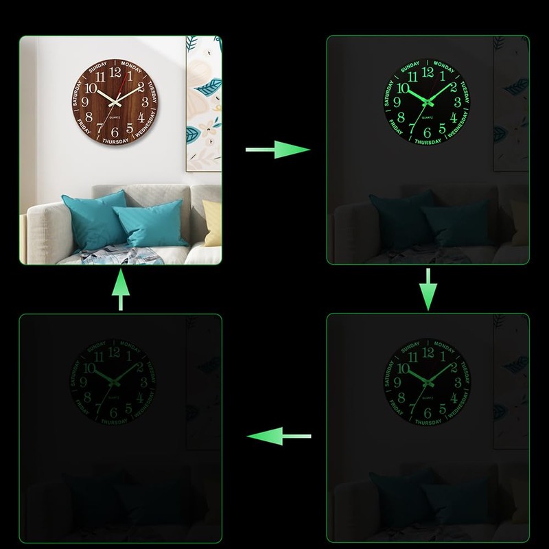 Felvoro Wall Clock 12 Inch Brown Weekly Wall Clock Silent