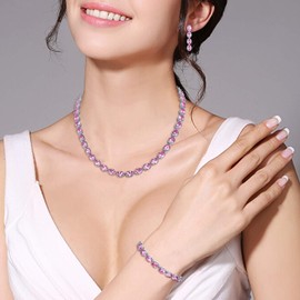 EVER FAITH Women's Jewellery Set Bridal Clear Oval Cubic Zirconia Birthstone Wedding Party Gift Necklace Earrings Bracelet Set, Cubic Zirconia, Cubic Zirconia