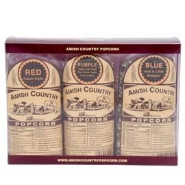 Amish Country Popcorn | 3 (1 Lb Variety Gift Set) - Red, Purple & Blue Kernels | Old Fashioned, Non-GMO and Gluten Free