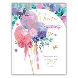 Words 'n' Wishes Niece Birthday Card - Happy Birthday Card with Floral Balloons Design and Foil Details - Birthday Card for Women/Girls